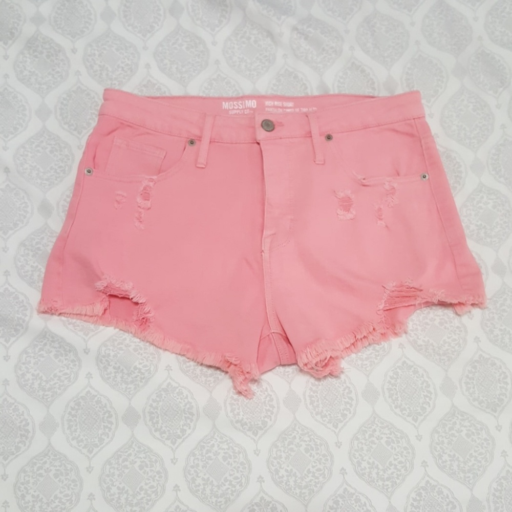 High Rise Destructed Jean Shorts - Pink NWOT